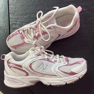 New Balance Women's Pink and White Sneakers